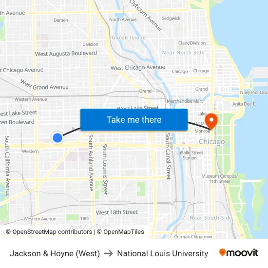 Jackson & Hoyne (West) to National Louis University map