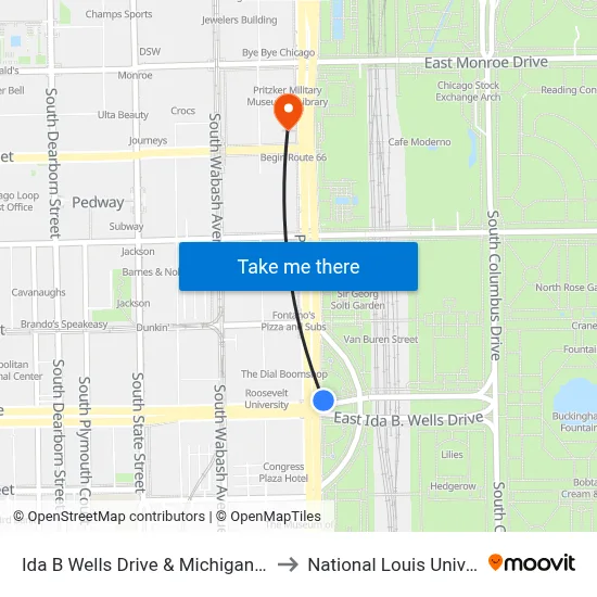 Ida B Wells Drive & Michigan (West) to National Louis University map