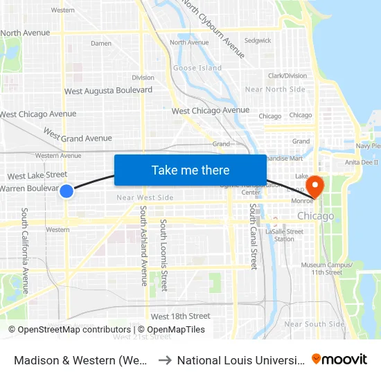 Madison & Western (West) to National Louis University map