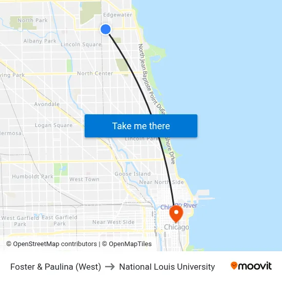 Foster & Paulina (West) to National Louis University map