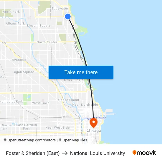 Foster & Sheridan (East) to National Louis University map