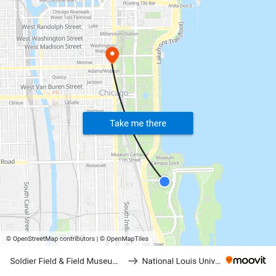 Soldier Field & Field Museum (East) to National Louis University map