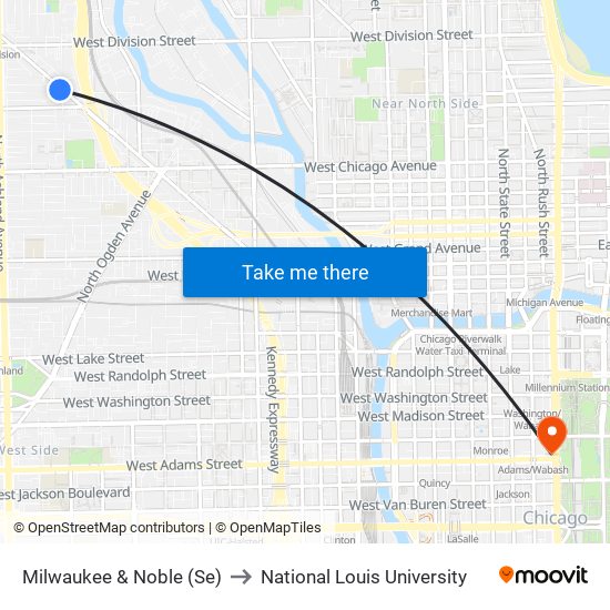 Milwaukee & Noble (Se) to National Louis University map