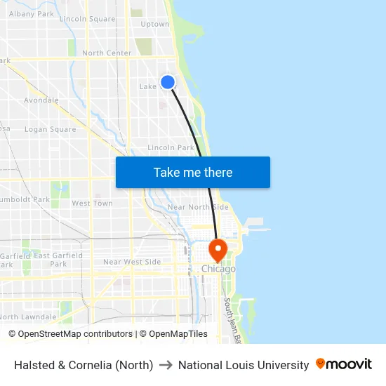 Halsted & Cornelia (North) to National Louis University map