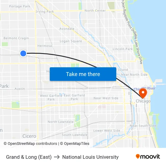 Grand & Long (East) to National Louis University map