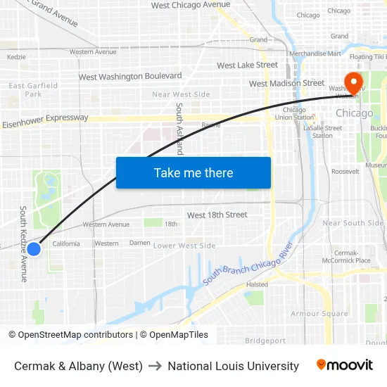 Cermak & Albany (West) to National Louis University map