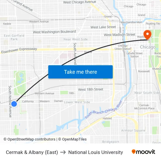 Cermak & Albany (East) to National Louis University map