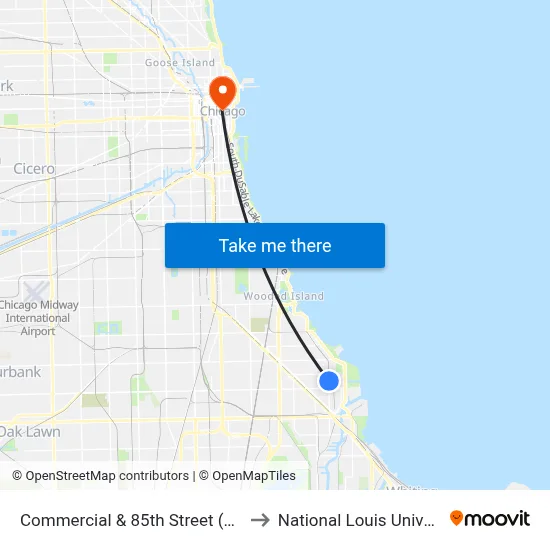 Commercial & 85th Street (South) to National Louis University map