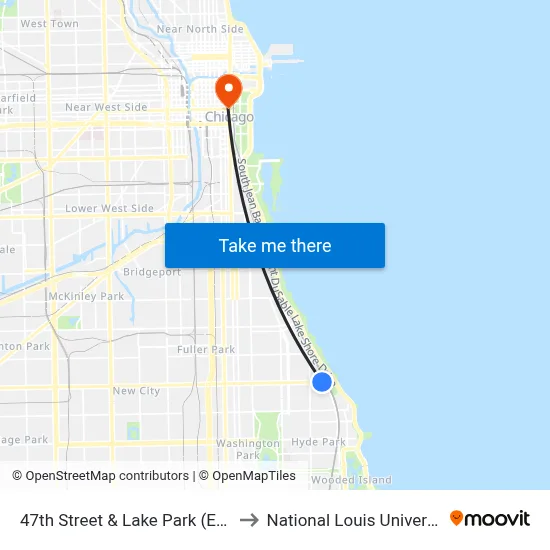 47th Street & Lake Park (East) to National Louis University map