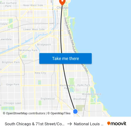 South Chicago & 71st Street/Cottage Grove (Se) to National Louis University map