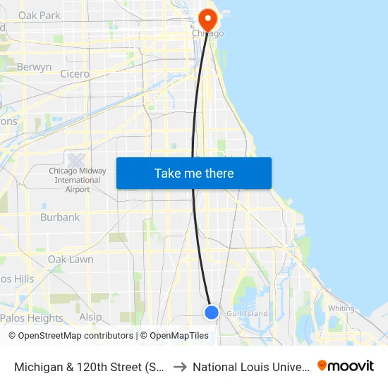 Michigan & 120th Street (South) to National Louis University map