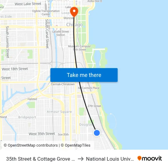 35th Street & Cottage Grove (West) to National Louis University map