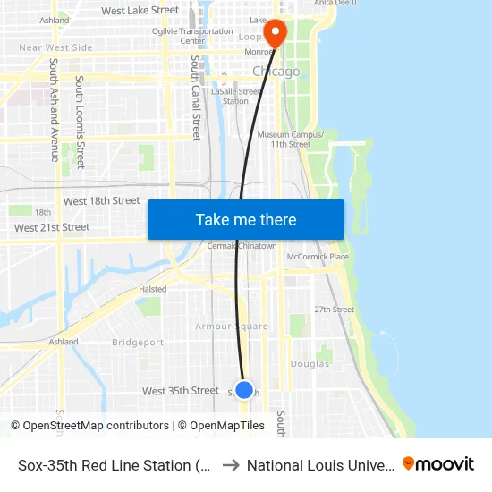 Sox-35th Red Line Station (West) to National Louis University map