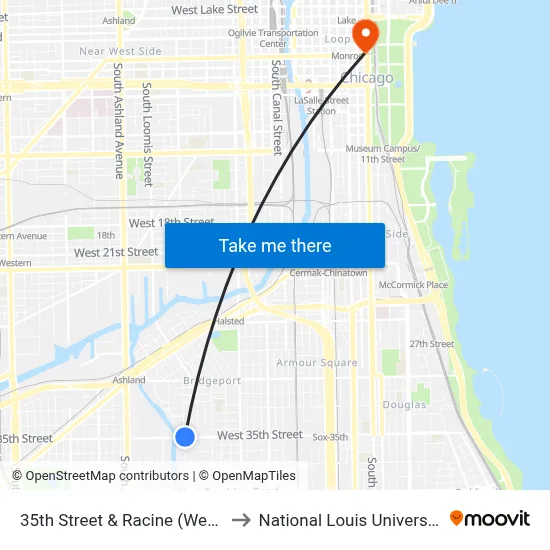 35th Street & Racine (West) to National Louis University map