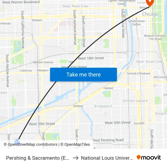 Pershing & Sacramento (East) to National Louis University map