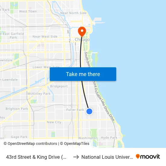 43rd Street & King Drive (West) to National Louis University map