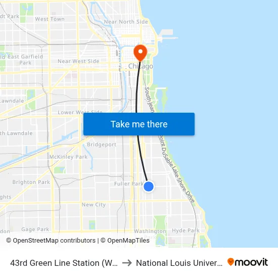 43rd Green Line Station (West) to National Louis University map