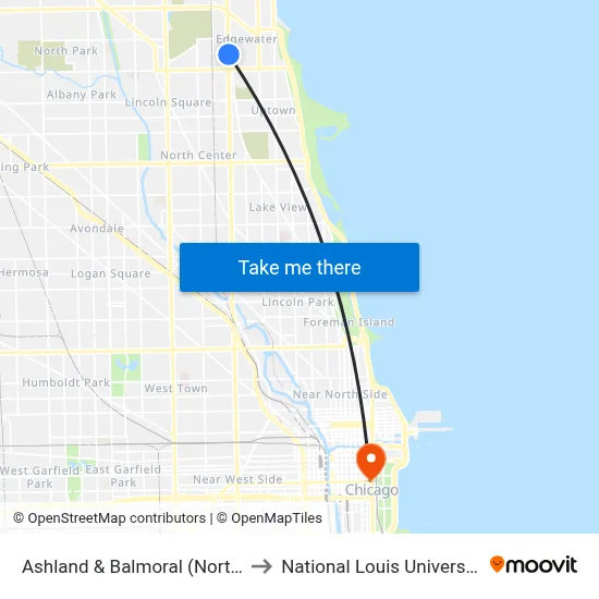 Ashland & Balmoral (North) to National Louis University map