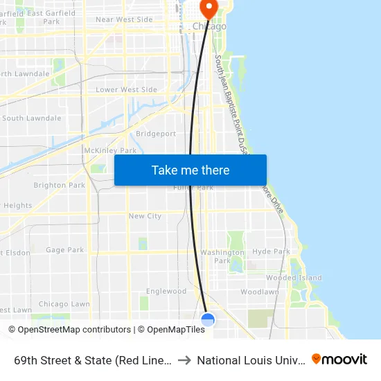 69th Street & State (Red Line) (East) to National Louis University map