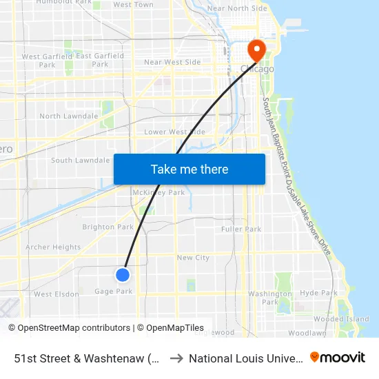 51st Street & Washtenaw (West) to National Louis University map