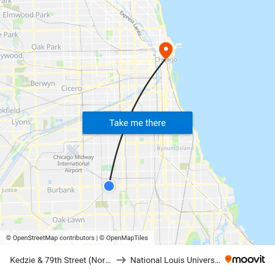 Kedzie & 79th Street (North) to National Louis University map