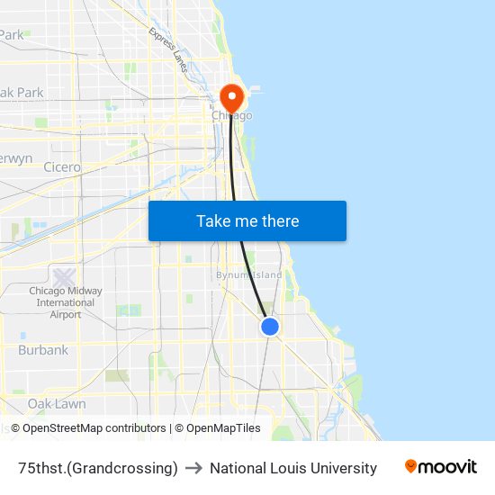 75thst.(Grandcrossing) to National Louis University map