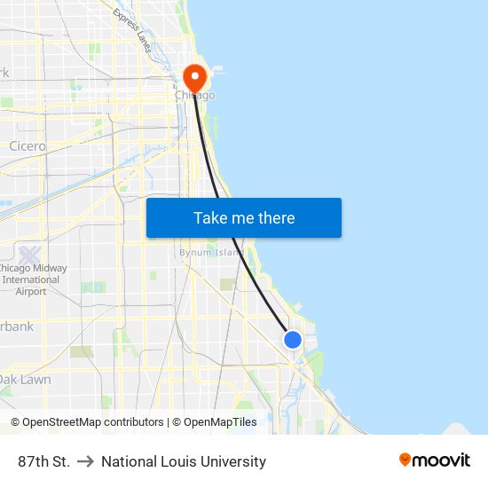 87th St. to National Louis University map