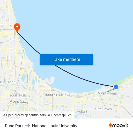 Dune Park to National Louis University map