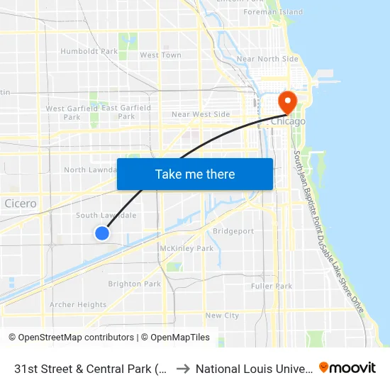 31st Street & Central Park (West) to National Louis University map