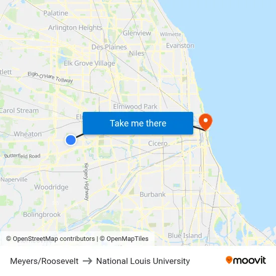 Meyers/Roosevelt to National Louis University map