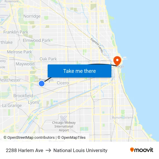 2288 Harlem Ave to National Louis University map