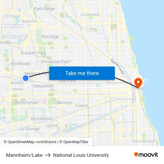 Mannheim/Lake to National Louis University map