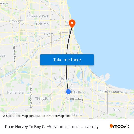 Pace Harvey Tc Bay G to National Louis University map
