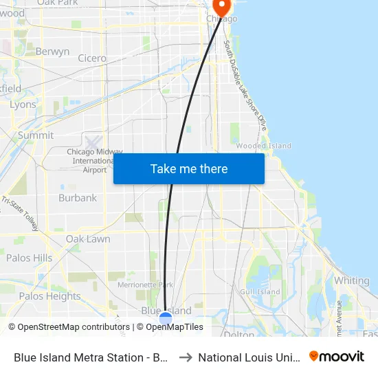 Blue Island Metra Station - Bus Stop E to National Louis University map