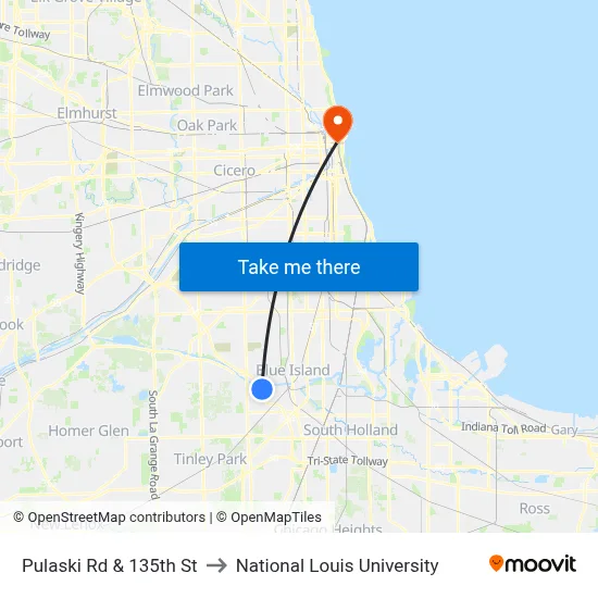 Pulaski Rd & 135th St to National Louis University map