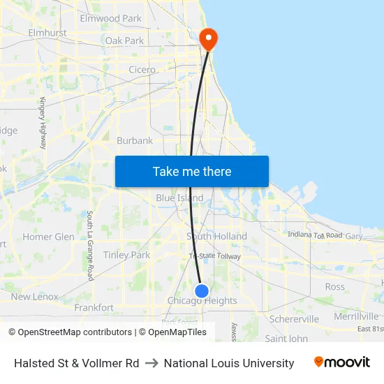 Halsted St & Vollmer Rd to National Louis University map