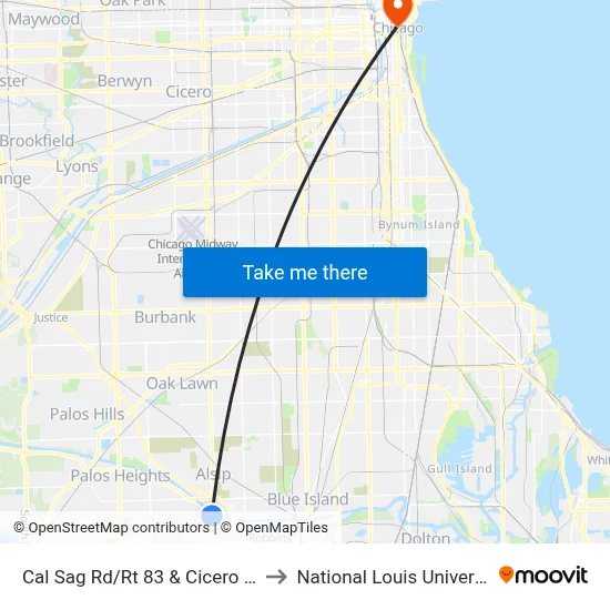 Cal Sag Rd/Rt 83 & Cicero Ave to National Louis University map