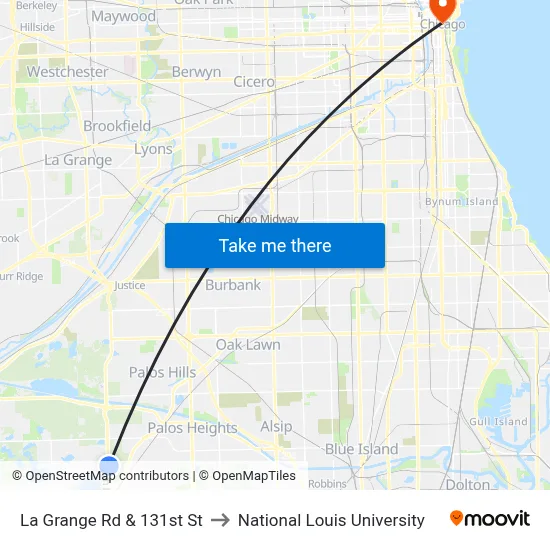 La Grange Rd & 131st St to National Louis University map