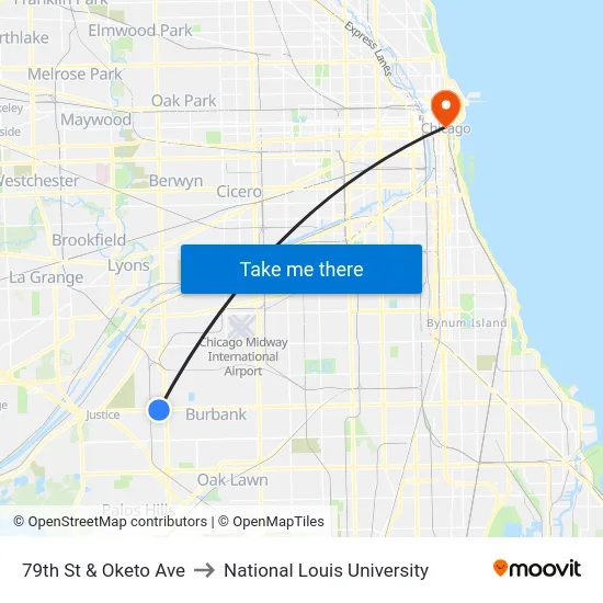 79th St & Oketo Ave to National Louis University map