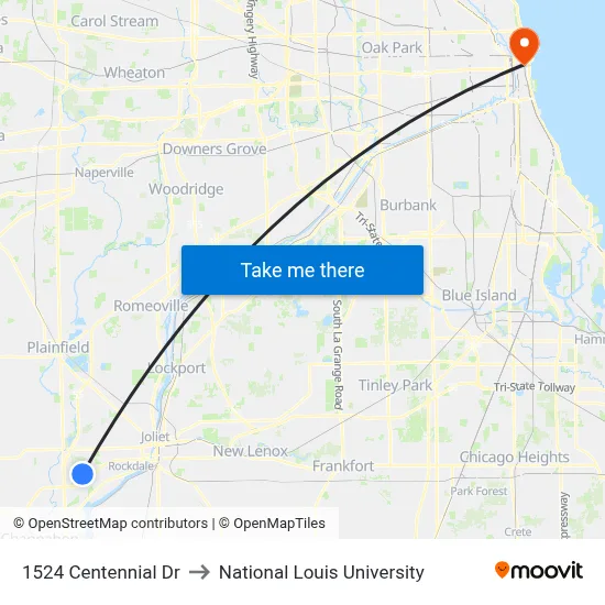 1524 Centennial Dr to National Louis University map