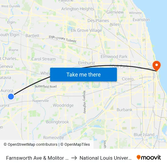 Farnsworth Ave & Molitor Rd to National Louis University map