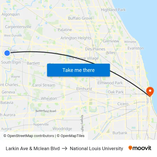 Larkin Ave & Mclean Blvd to National Louis University map