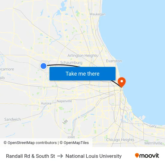 Randall Rd & South St to National Louis University map