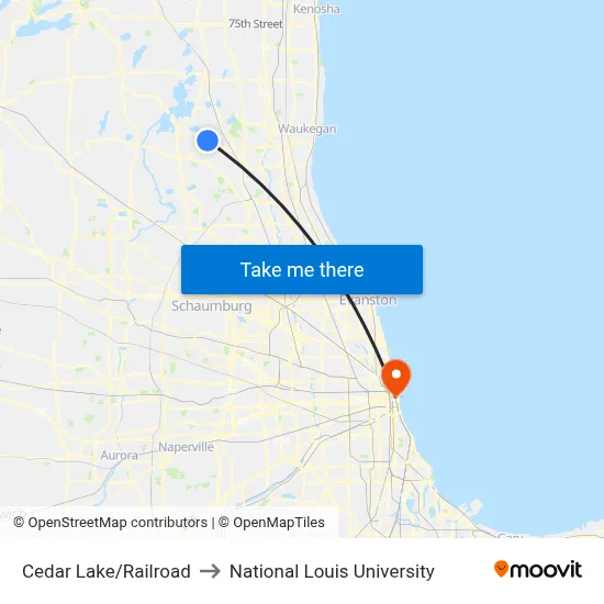 Cedar Lake/Railroad to National Louis University map