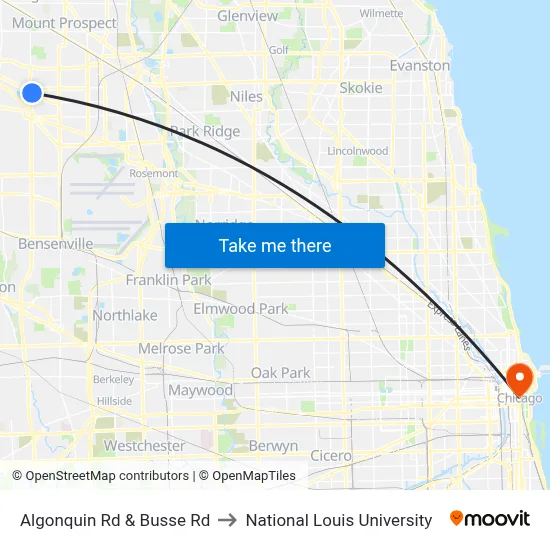 Algonquin Rd & Busse Rd to National Louis University map