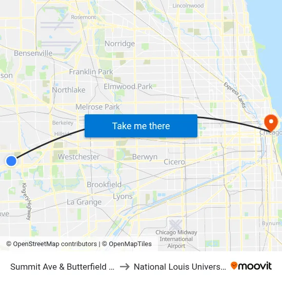 Summit Ave & Butterfield Rd to National Louis University map