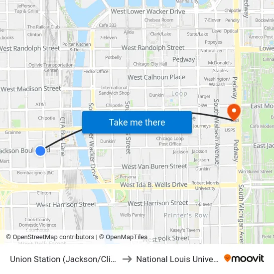 Union Station (Jackson/Clinton) to National Louis University map