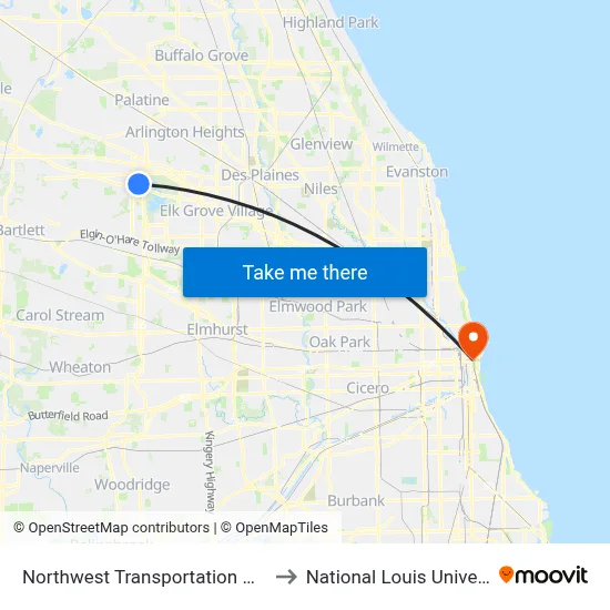 Northwest Transportation Center to National Louis University map