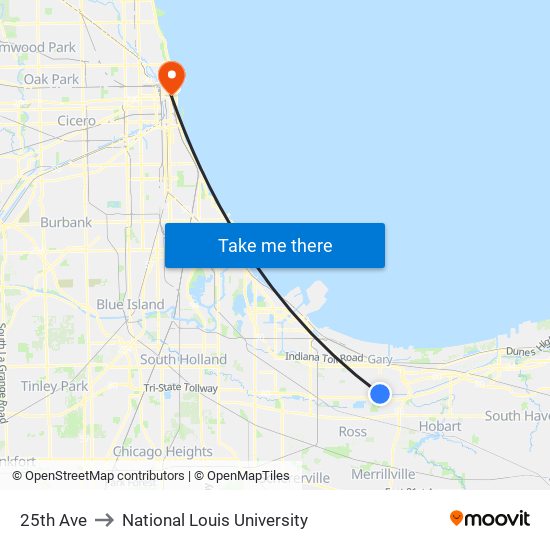 25th Ave to National Louis University map