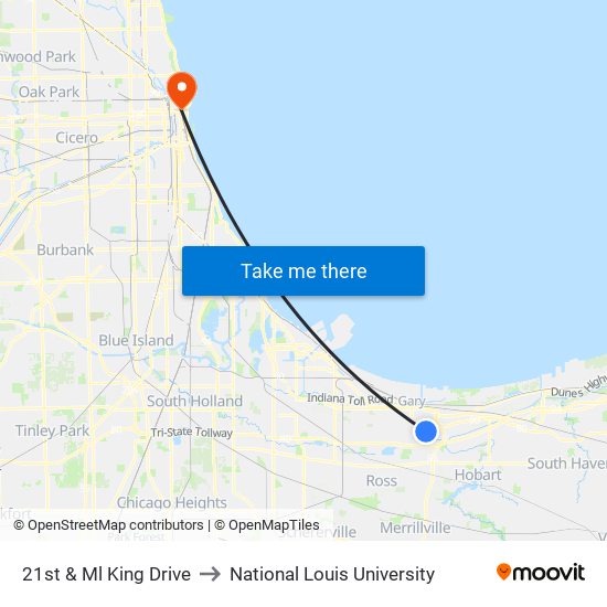 21st & Ml King Drive to National Louis University map